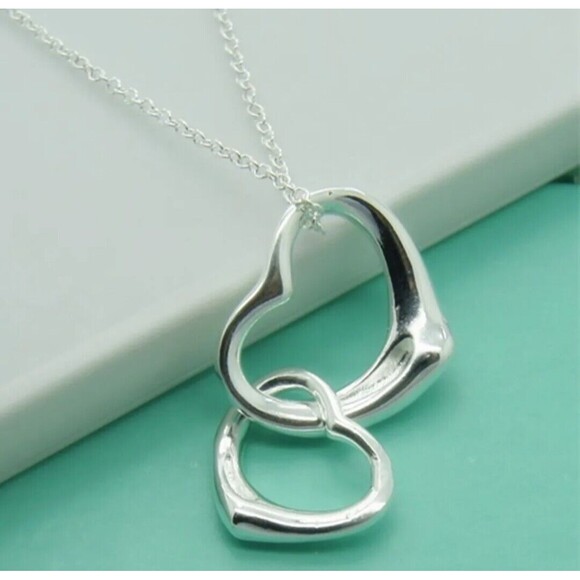 Valentine's Day Double Floating Heart Necklace 16" Chain .925 Stamped - Picture 1 of 5